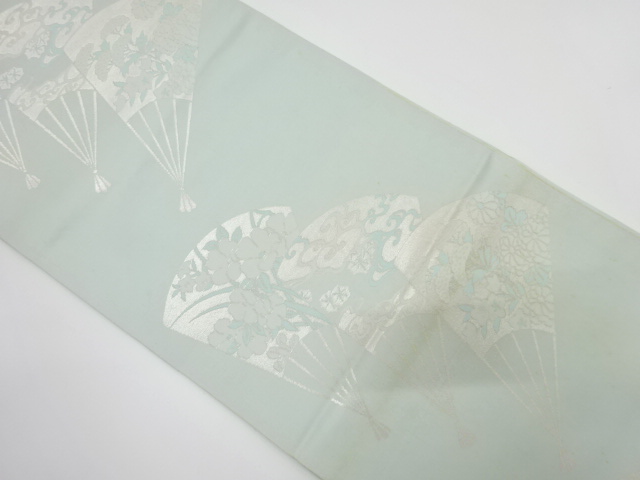 JAPANESE KIMONO / ANTIQUE FUKURO OBI / SILK / WOVEN FAN WITH FLOWER